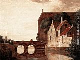 Jan Van Der Heyden Canvas Paintings - View of a Bridge